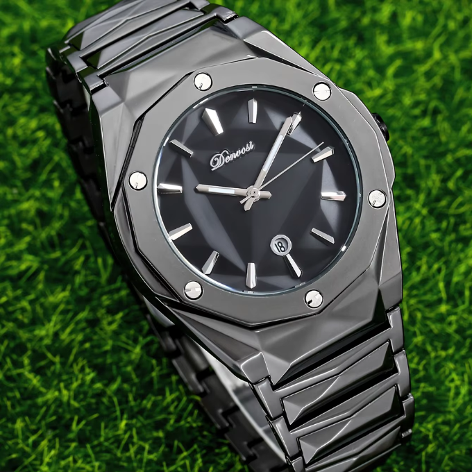 Versatile men's octagonal stainless steel watch, geometric design, suitable for fashion