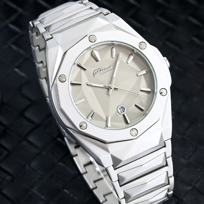 Elegant men's octagonal stainless steel watch for versatile wear, luminous for night visibility