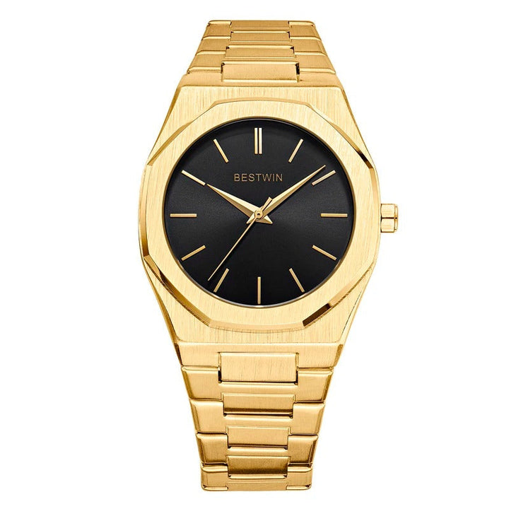 Luxury men's octagonal stainless steel watch with a polished finish and precise dial