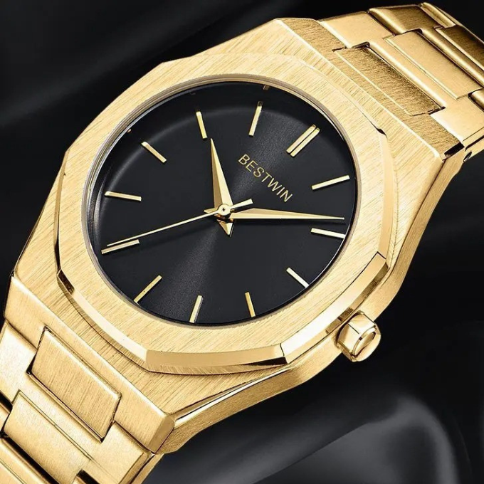 Stylish men's octagonal wrist watch on a dark background, perfect for fashion wear