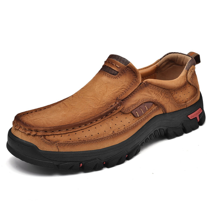 Men's orthopedic brown leather transition boots, comfortable sole, slip-resistant, posture correction.