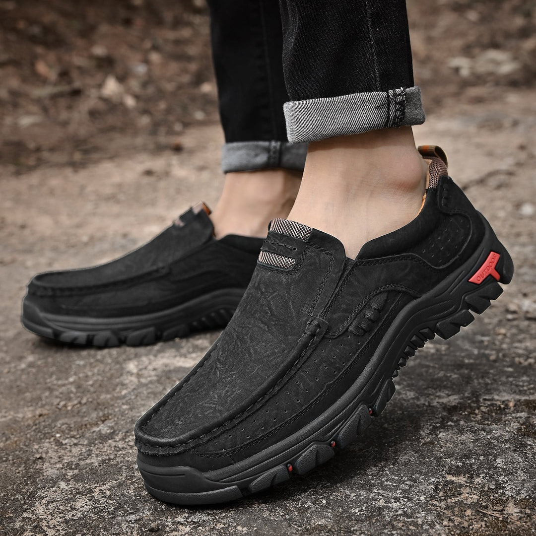 Khaki orthopedic men's boots, comfortable, a smart choice for active men's footwear.