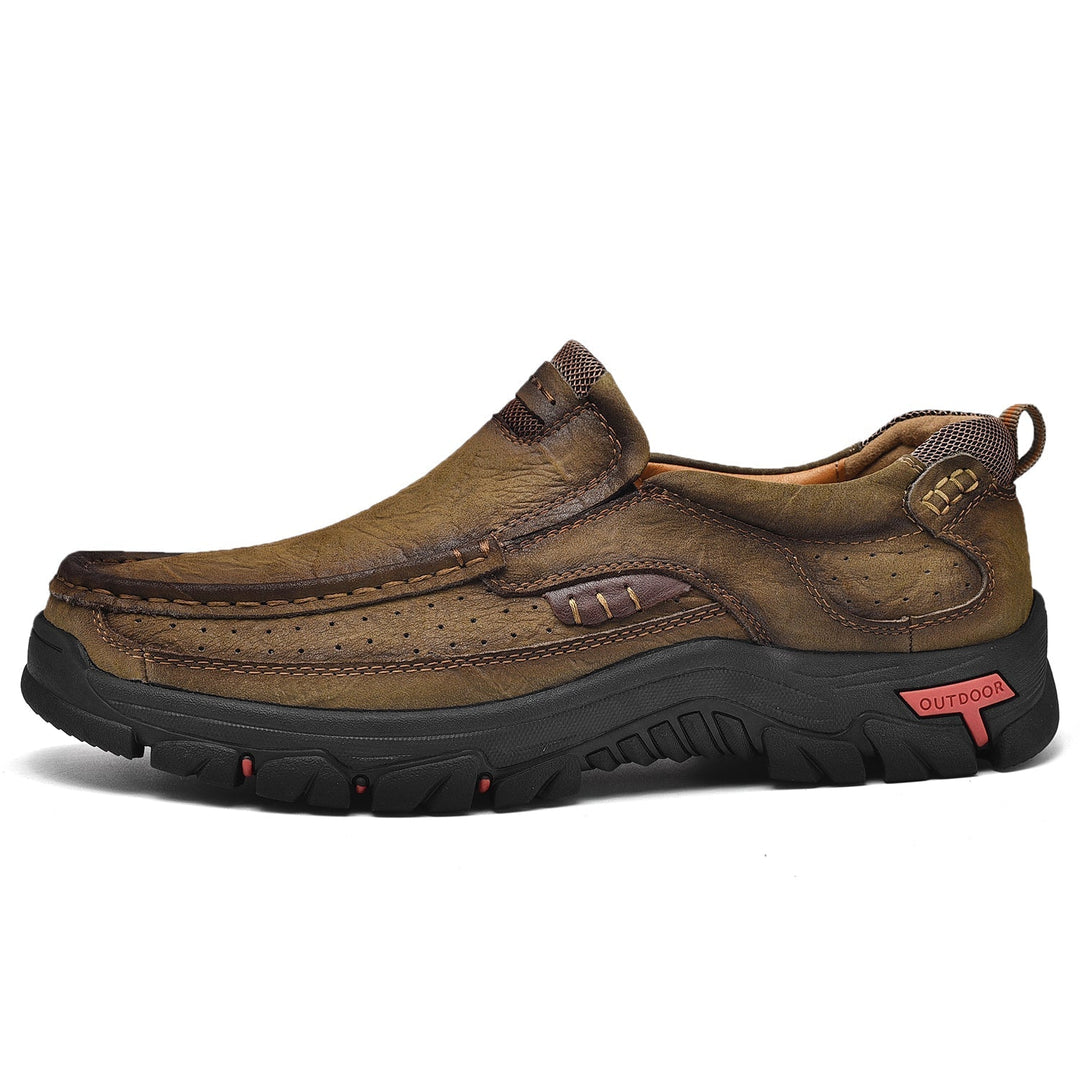 Khaki orthopedic men's boots, comfortable, great for those needing extra foot care and style.