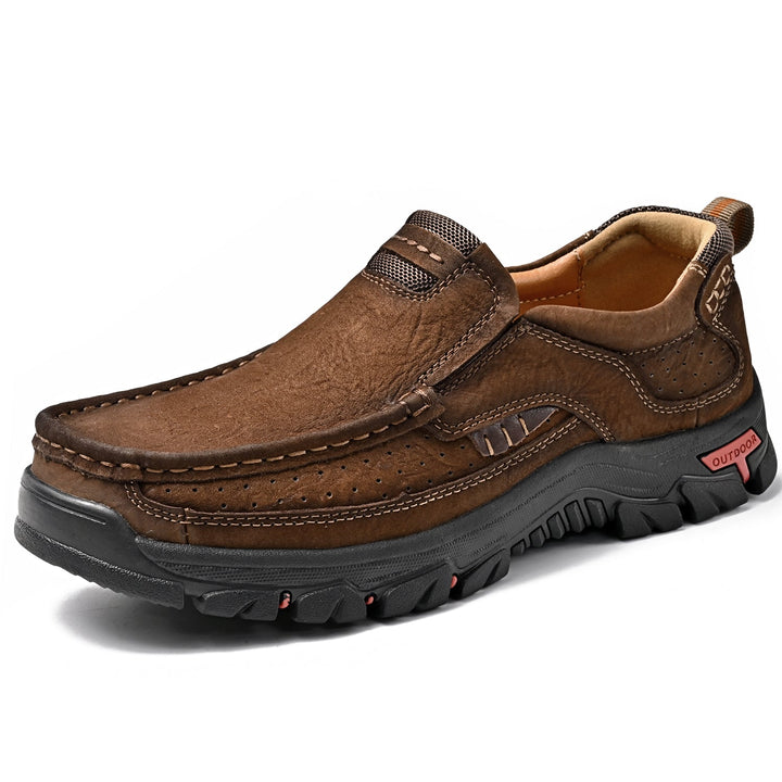 Khaki orthopedic men's boots, comfortable, offering relief for common foot ailments.
