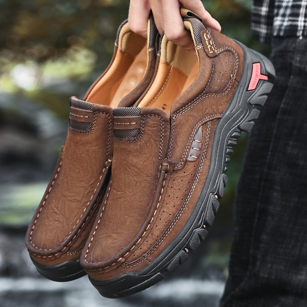 Men's brown orthopedic boots, comfortable, an ideal choice for reliable and supportive footwear.