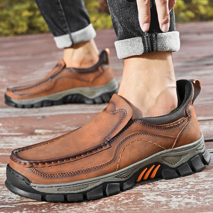 Orthopedic men's casual slip-on leather walking shoes, ergonomic and stylish