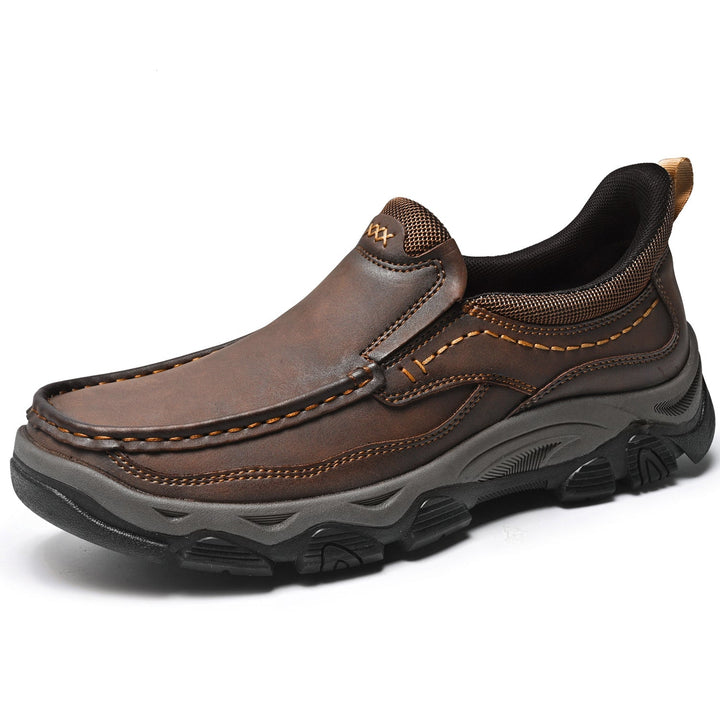 Men's hiking shoes, slip-on leather orthopedic design for superior comfort