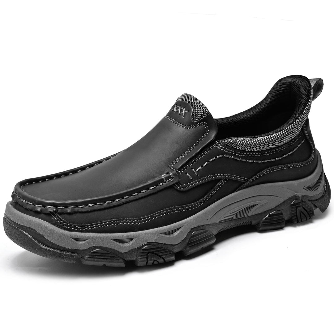 Men's slip-on leather walking shoes, designed for ease and orthopedic benefits