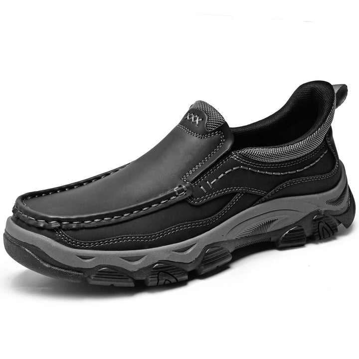 Men's slip-on leather walking shoes, designed for ease and orthopedic benefits