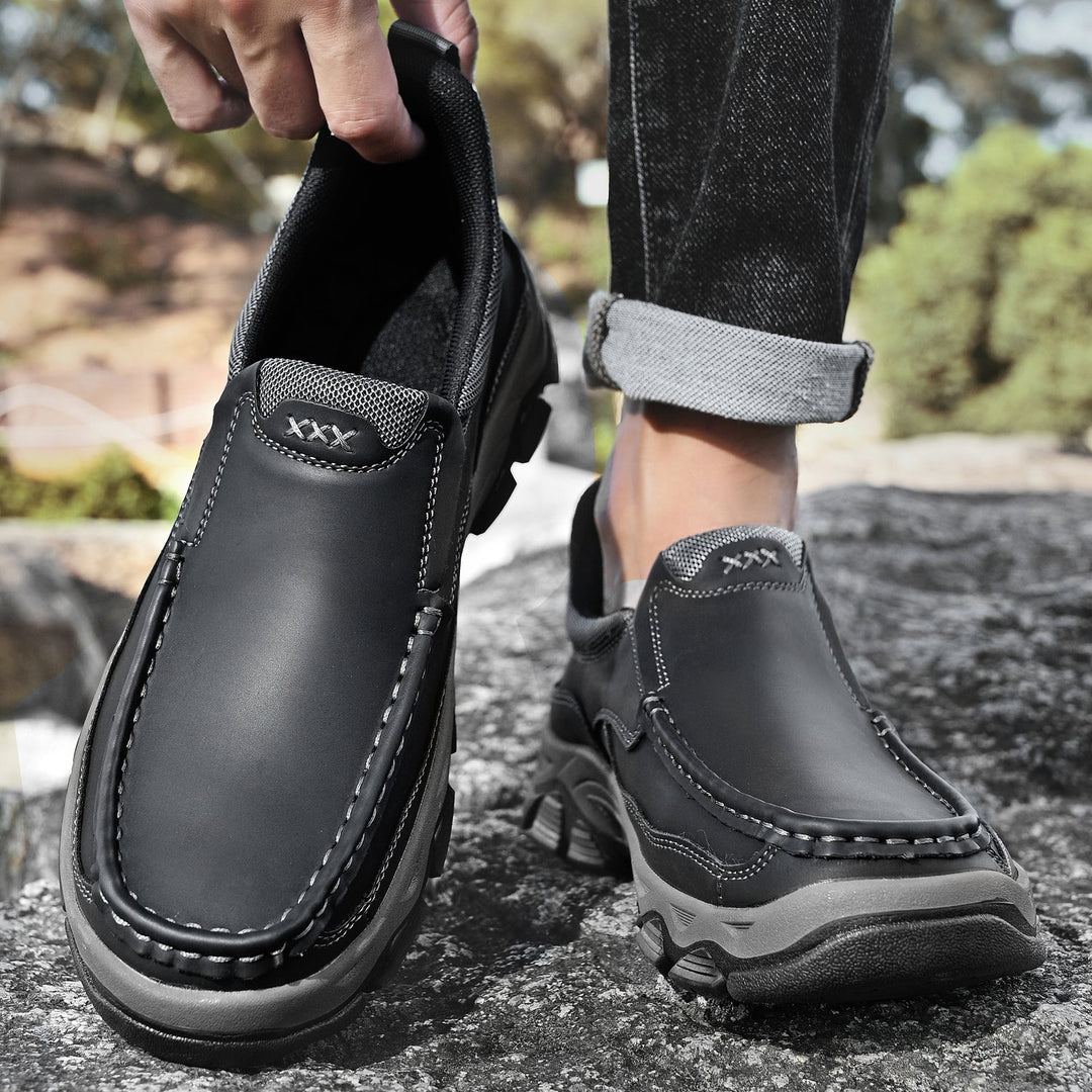 Durable men's orthopedic slip-on leather walking shoes, built to last