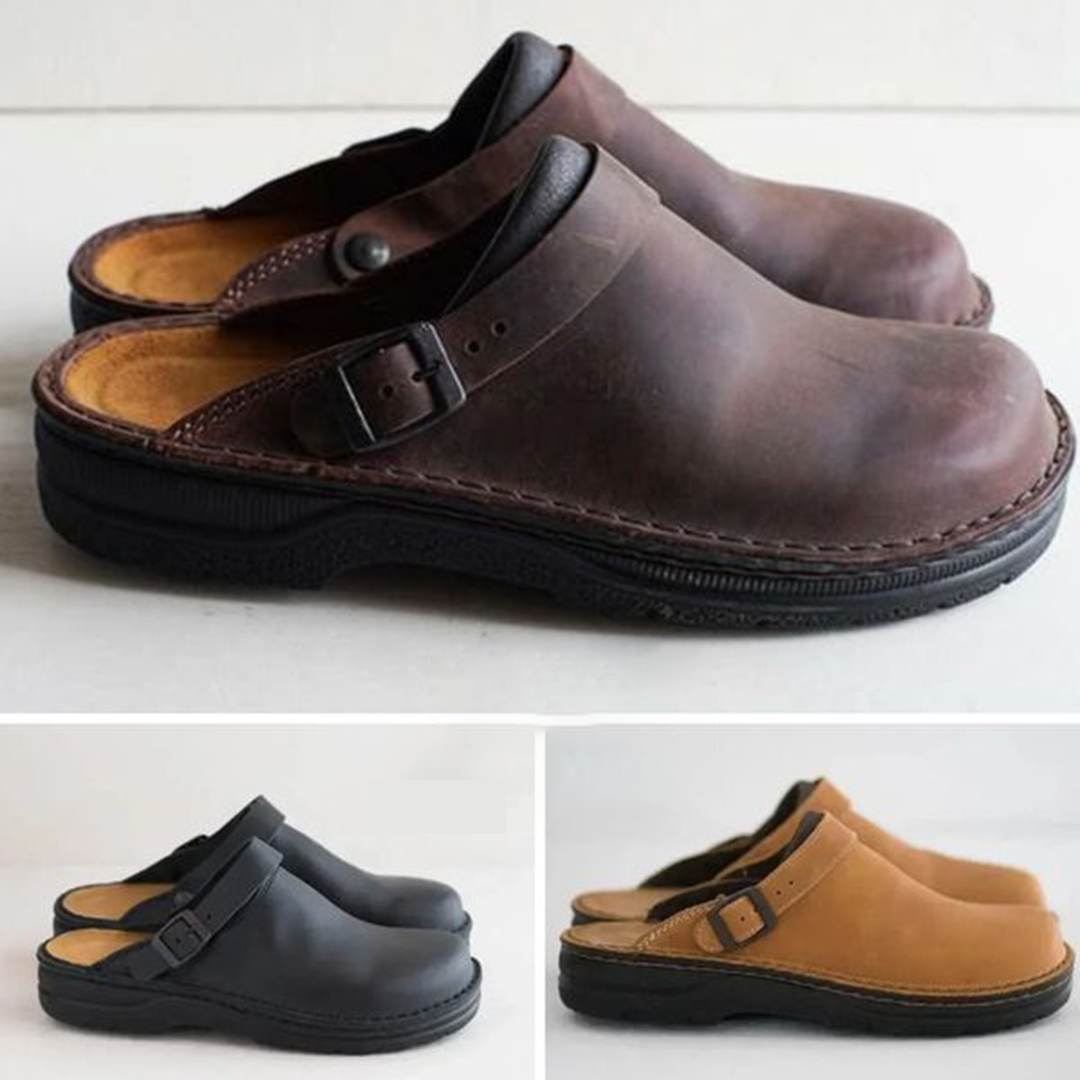 Close-up of lightweight, durable material on men's orthopedic comfort clogs for lasting wear.
