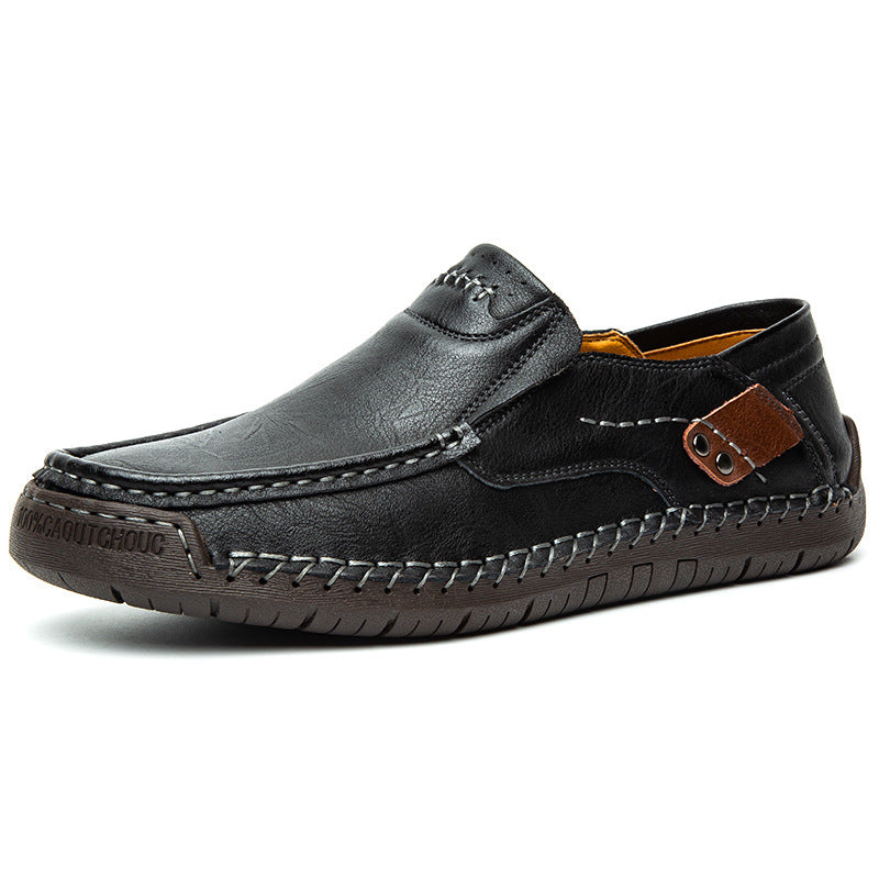 Pair of black orthopedic men's dress shoes, offering posture support and a slip-resistant design