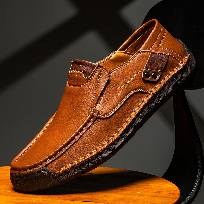 Top view of men's brown leather comfort shoes, ideal for daily wear with orthopedic benefits