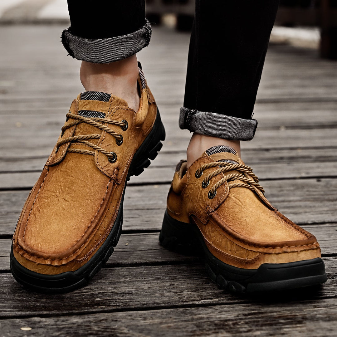 Casual men's lace-up orthopedic boots, soft leather, all-day comfort