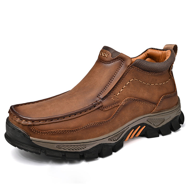 Men's orthopedic leather transition boots, slip-on comfort, anti-slip sole for foot health