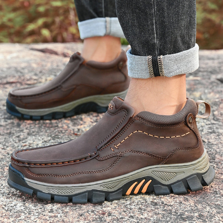 Foot health focused men's orthopedic slip-on boots with a robust comfort sole