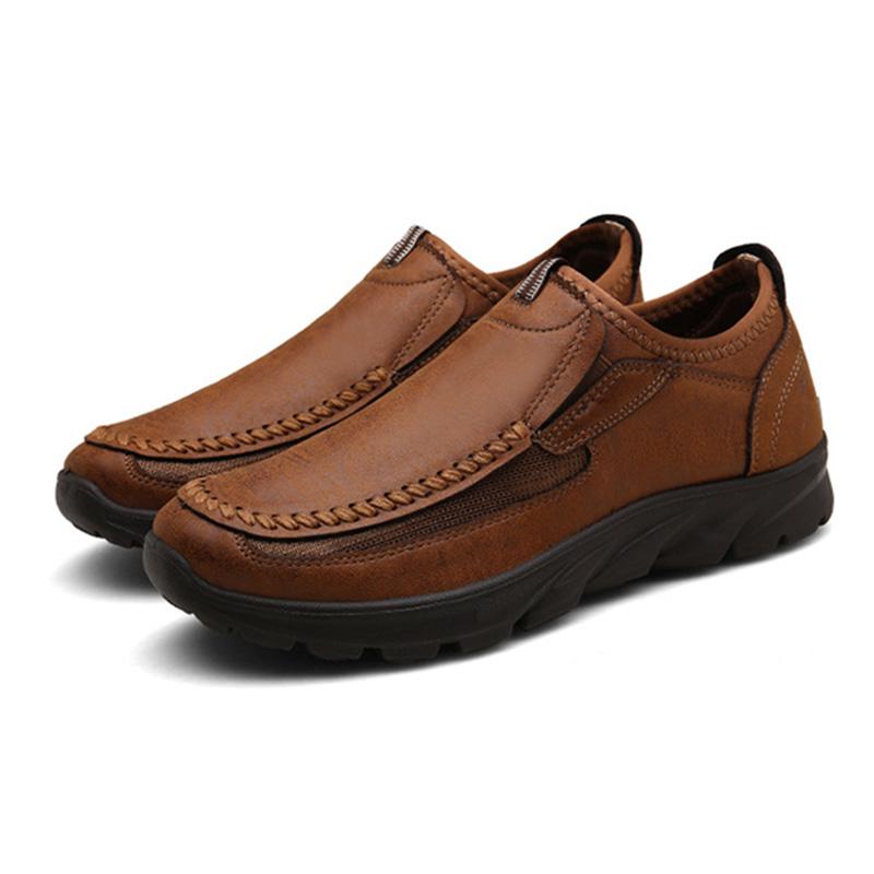 Men's orthopedic leather walking shoes, dark brown, round-toe design