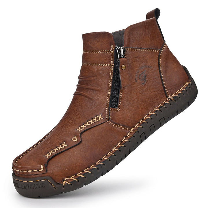 High-quality men's outdoor orthopedic boots, rich brown leather, secure zipper, comfortable