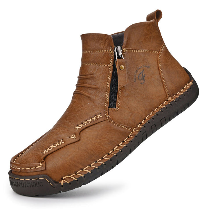 Black men's orthopedic zipper boots, sleek design, perfect for outdoor & casual, work boots