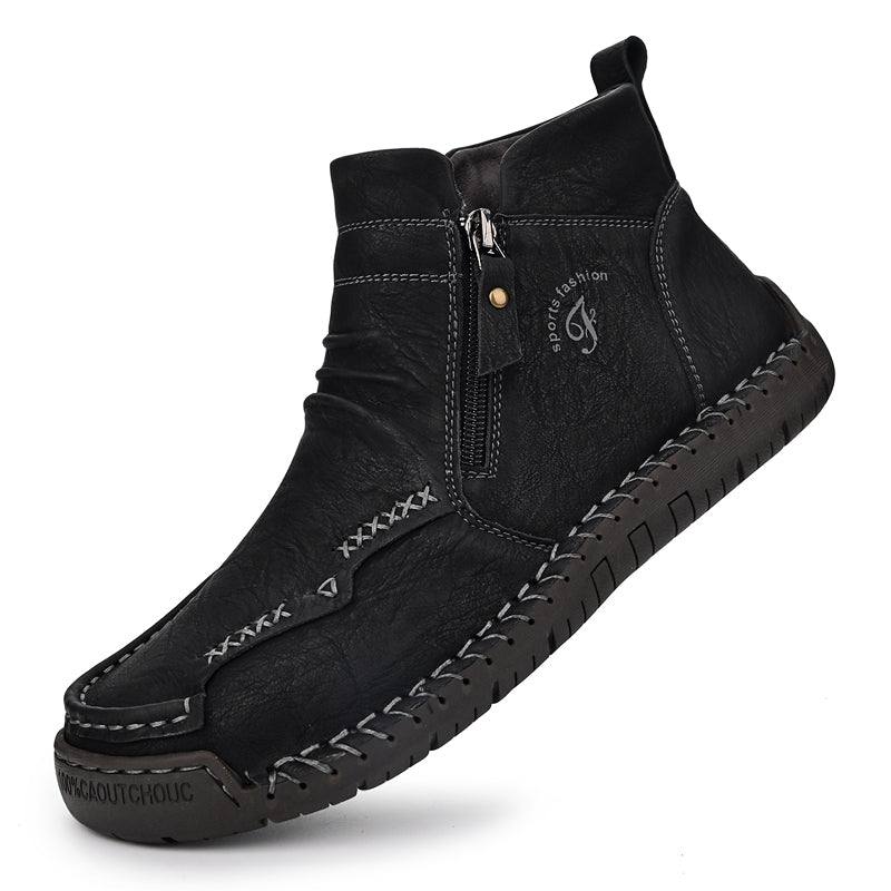 Men's orthopedic boots with quick zipper access, light brown leather, outdoor ready