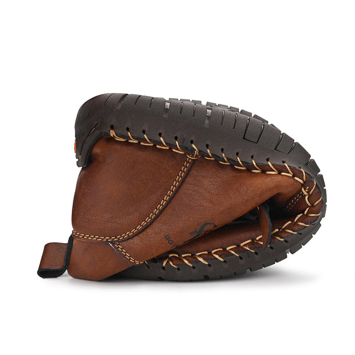 Men's orthopedic outdoor boots, distressed brown leather, zipper, for superior comfort