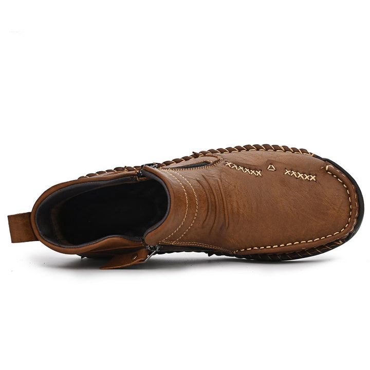 Men's outdoor orthopedic boots in tan, featuring a robust zipper, comfortable for all-day wear