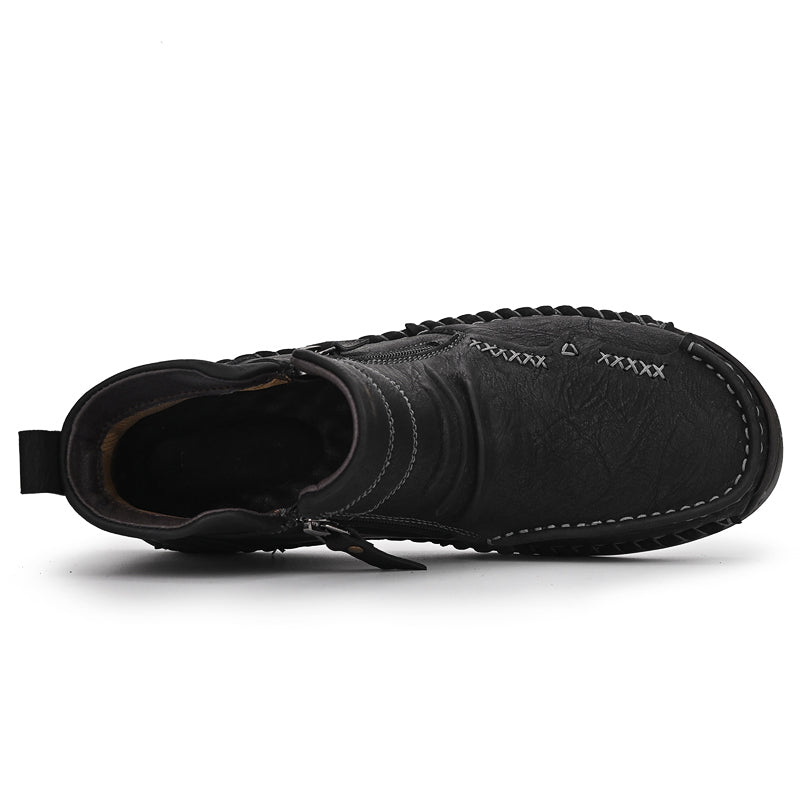 Rear view of men's orthopedic outdoor boots, sturdy sole, zipper, posture correction