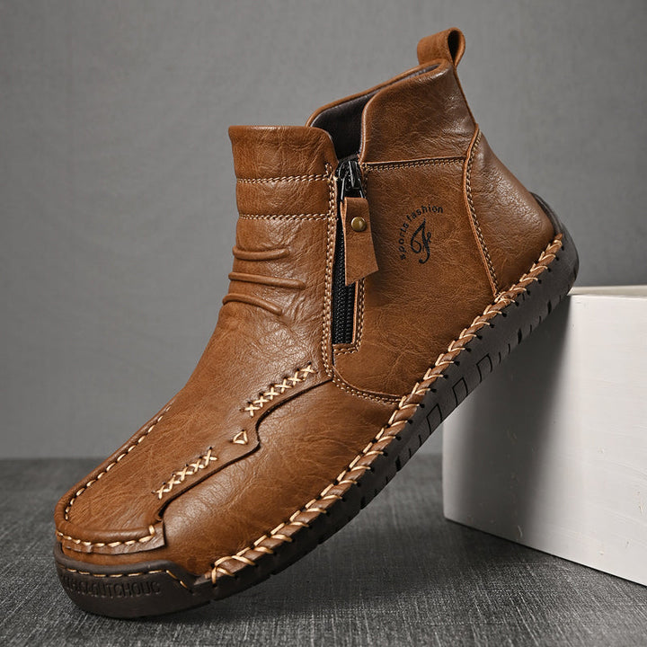 Casual men's orthopedic zipper boots, brown leather, perfect for outdoor adventures