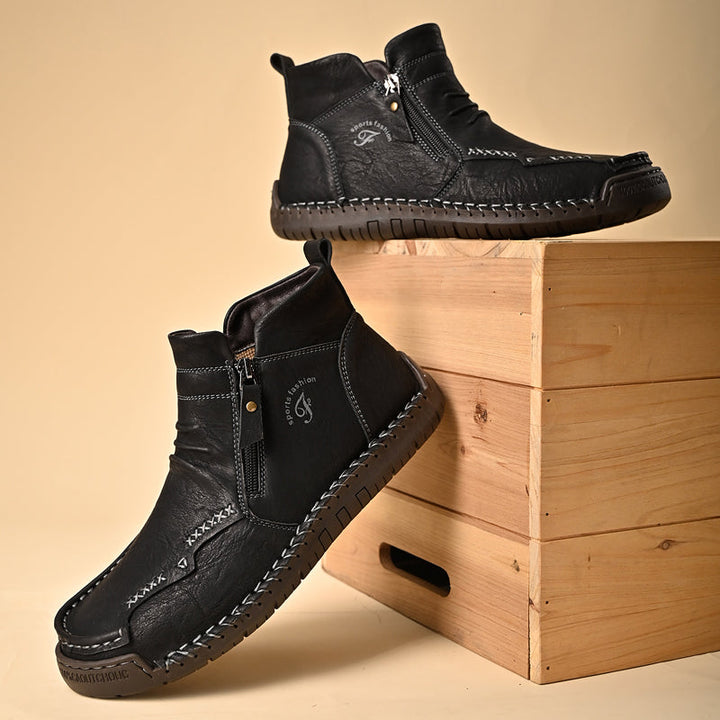 Men's orthopedic leather boots, versatile for outdoor and work, with convenient zipper