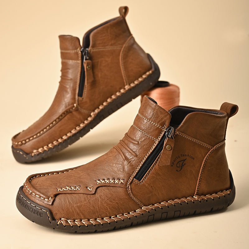 Men's orthopedic outdoor boots with premium leather and robust zipper for durability