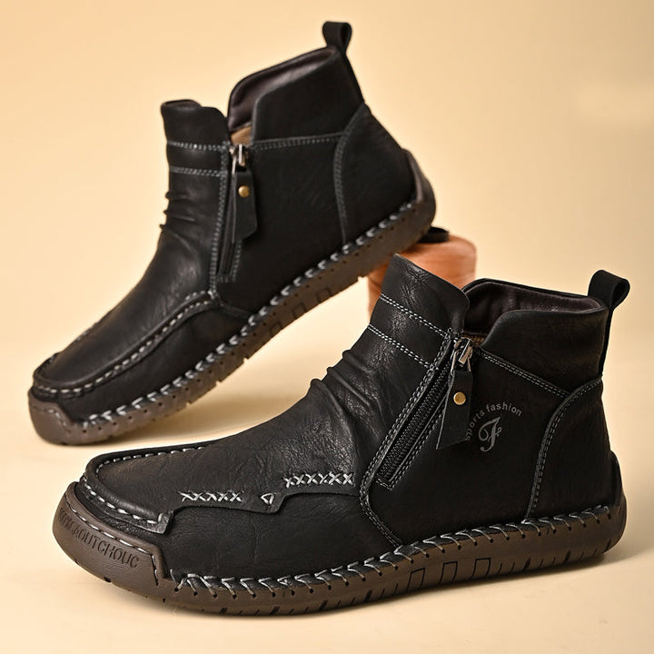 Brown men's orthopedic zipper boots, designed for maximum comfort during outdoor activities