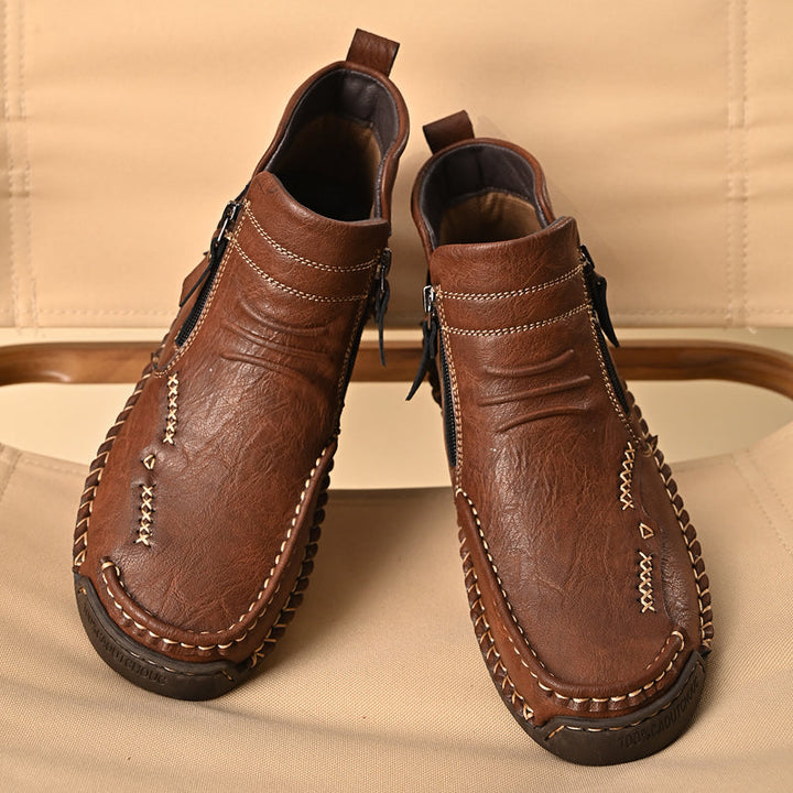 Men's orthopedic boots in a dark brown hue, zipper access, suitable for work and leisure