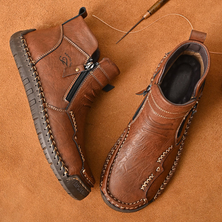 Men's orthopedic outdoor boots, classic brown, with a durable zipper for secure fit