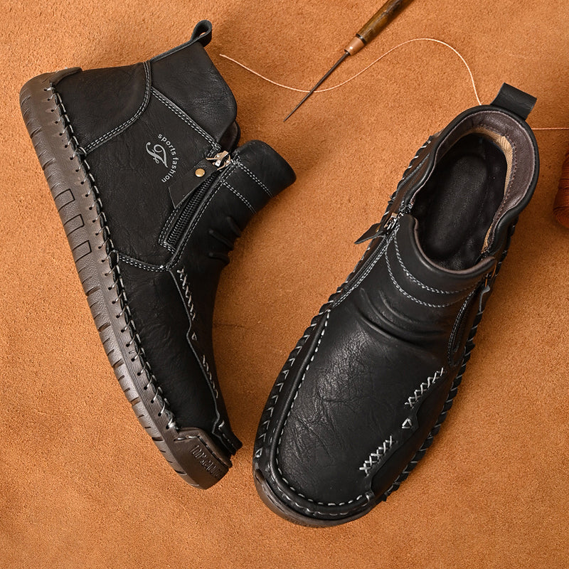 Men's orthopedic work boots, brown, featuring a robust zipper and supportive design
