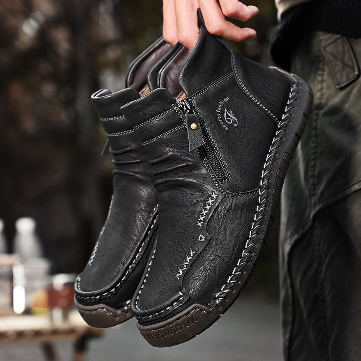 Stylish men's orthopedic boots, black, with a practical zipper and comfortable support