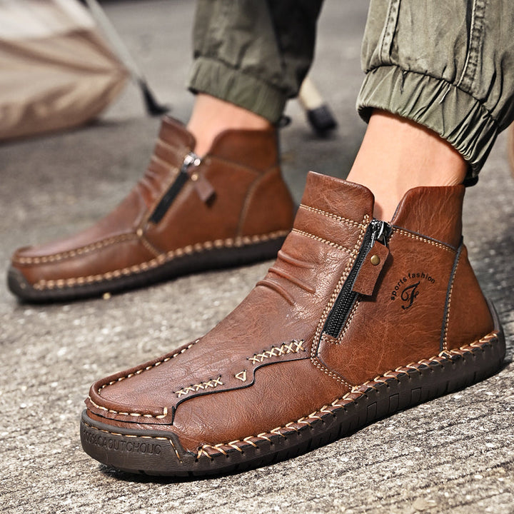 Men's orthopedic work boots, brown leather, with strong zipper and supportive sole
