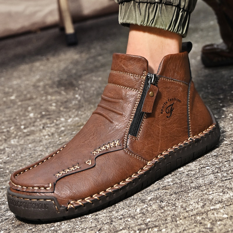 Men's orthopedic boots, tan, with a sleek zipper design, providing comfortable support