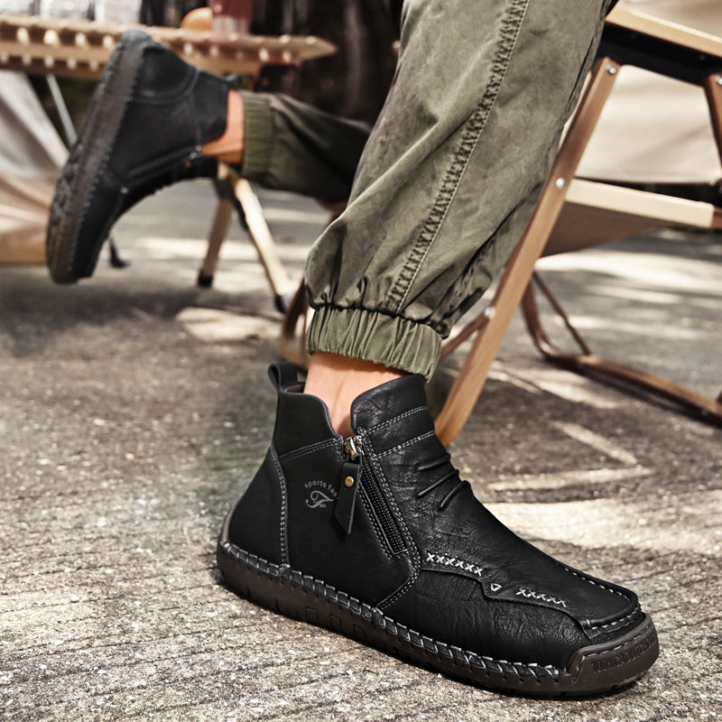 Men's orthopedic outdoor zipper boots, brown, built to last and provide superior comfort