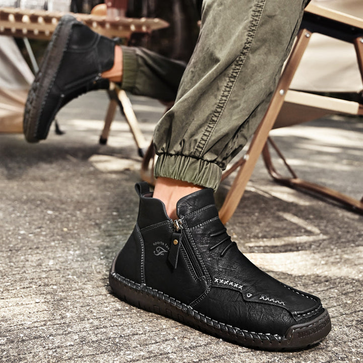 Men's orthopedic outdoor zipper boots, brown, built to last and provide superior comfort