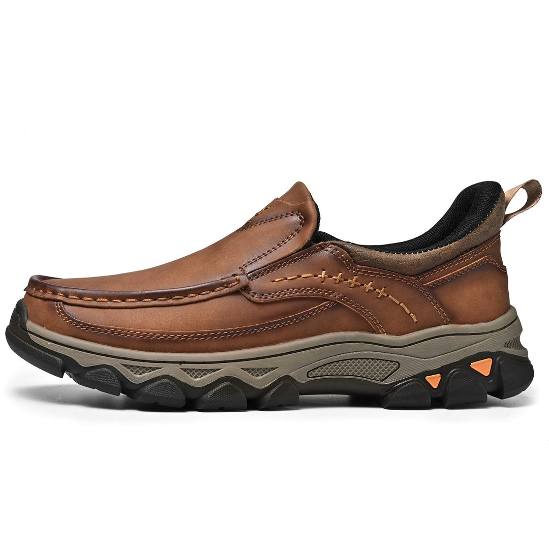 Detail of the sole on men's orthopedic casual slip-on leather walking shoes
