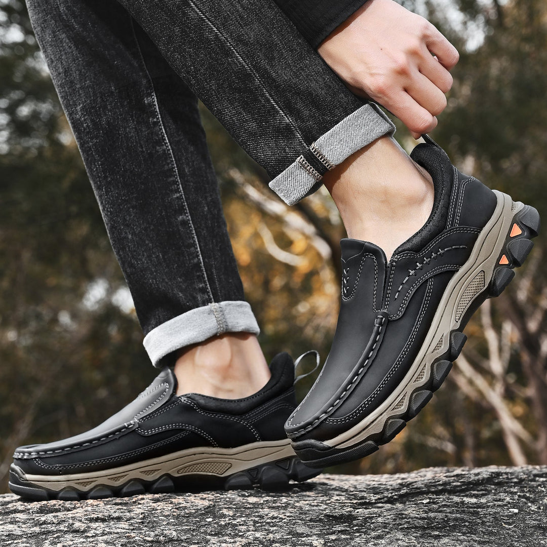 Ergonomic men's orthopedic slip-on leather shoes, built for comfortable walking