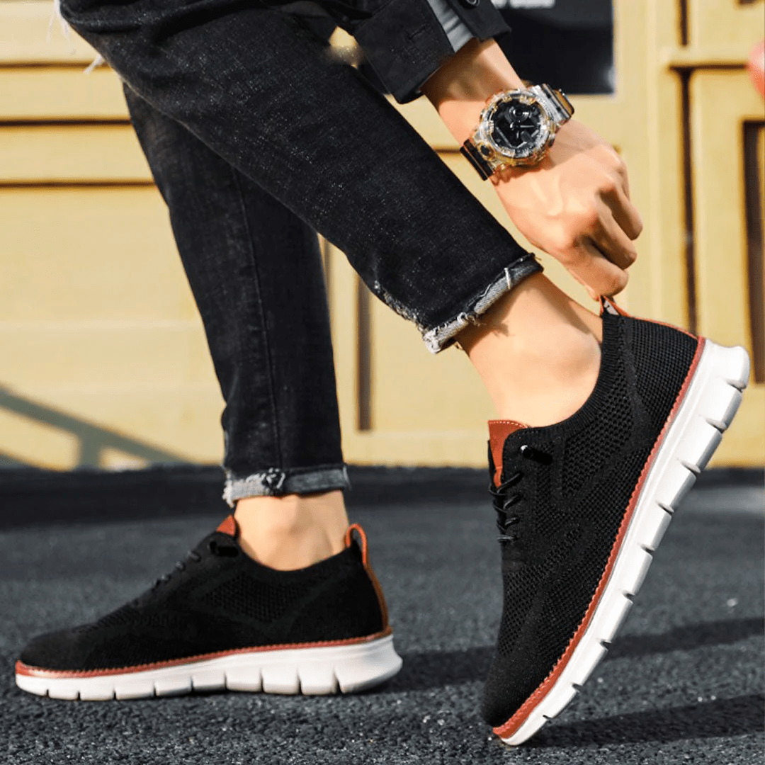 Male orthopedic slip-on walking shoes for daily comfort, arch support & foot relief.