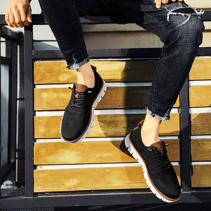 Men's comfort shoes, orthopedic slip-on design, arch support, wide toe box for walking.