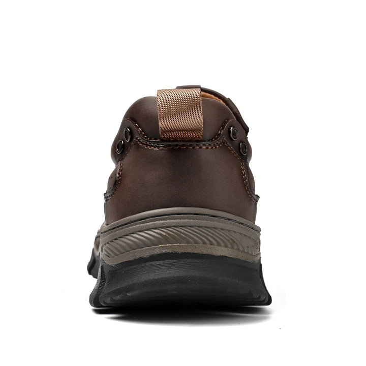 Casual outfit featuring comfortable men's orthopedic transition boots, brown leather