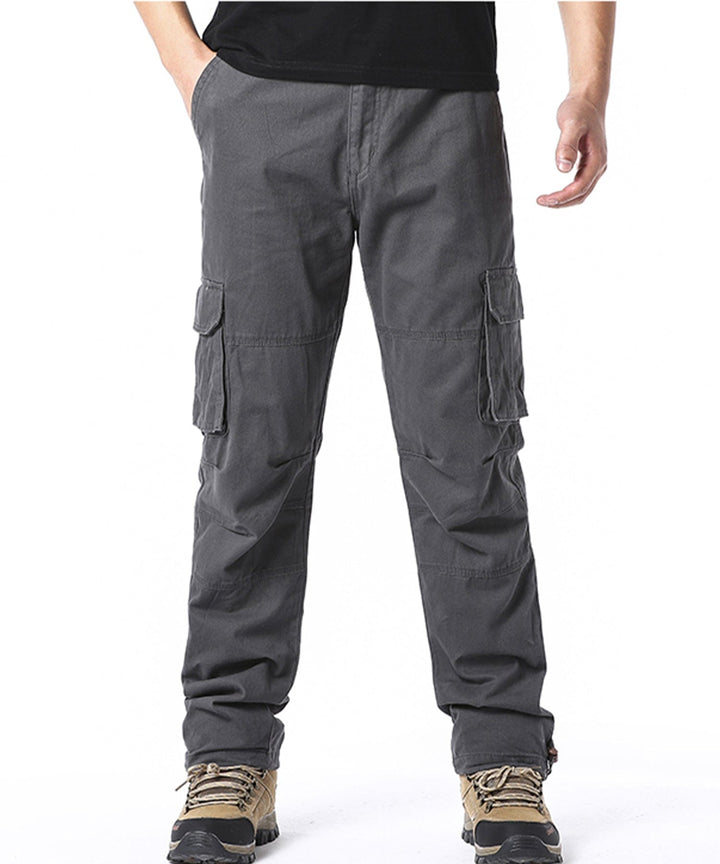 Rugged Men's Adventure Cargo Pants in olive green, perfect for hiking