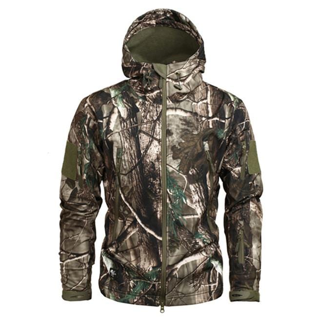 Men's outdoor camouflage hooded jacket, waterproof & windproof polyester camo utility coat