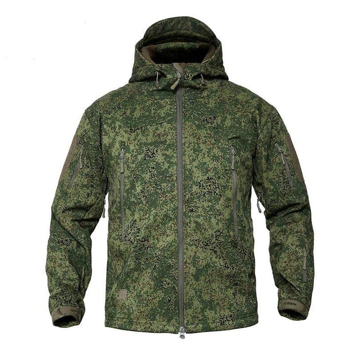 Man exploring in a men's windproof camouflage hooded jacket, ready for any adventure