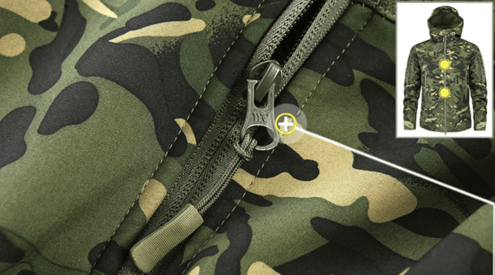Casual shot of a man wearing a men's camouflage hooded jacket, relaxed outdoor style