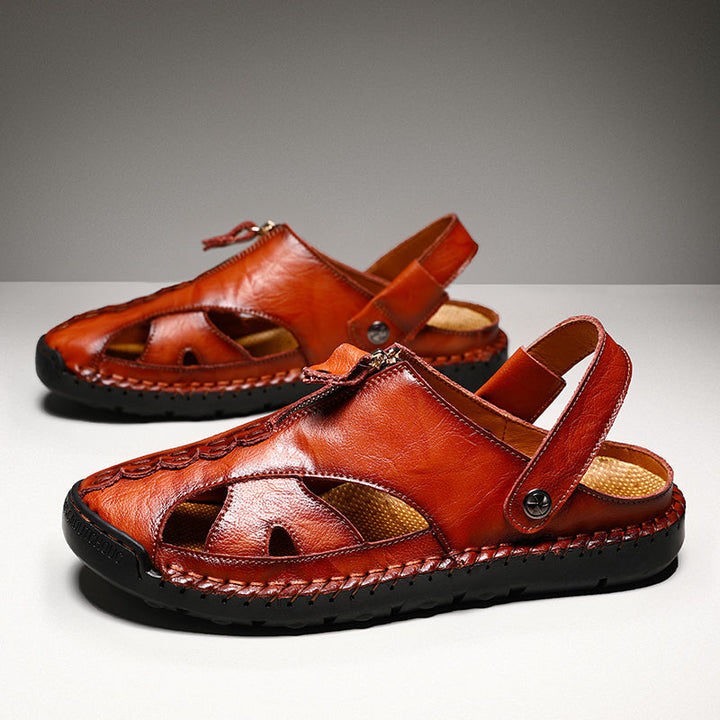 Men's breathable closed-toe leather sandals for all-day outdoor comfort