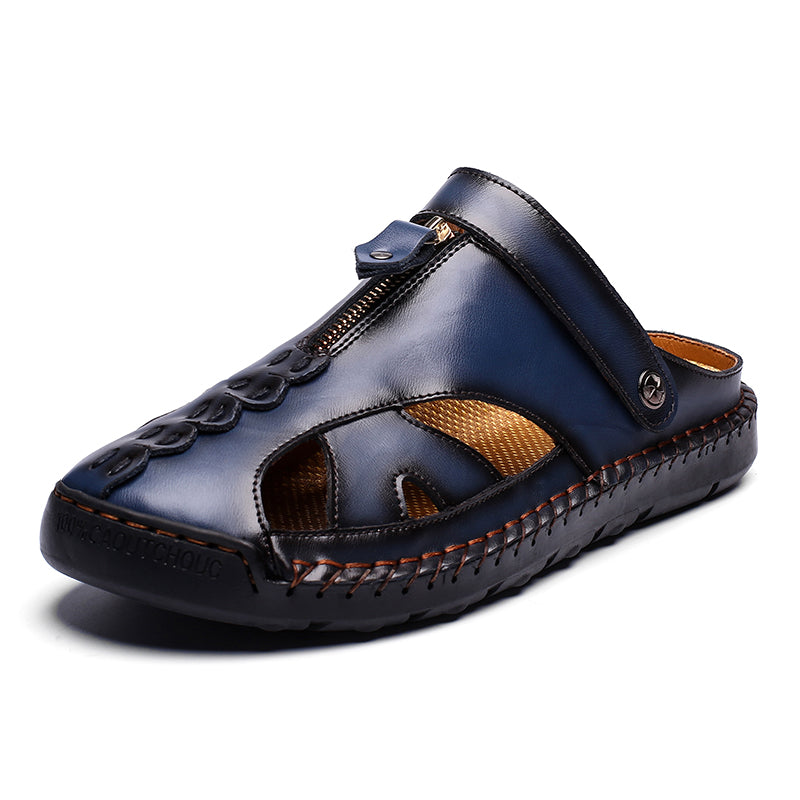 Men's practical closed-toe leather sandals offering toe protection outdoors